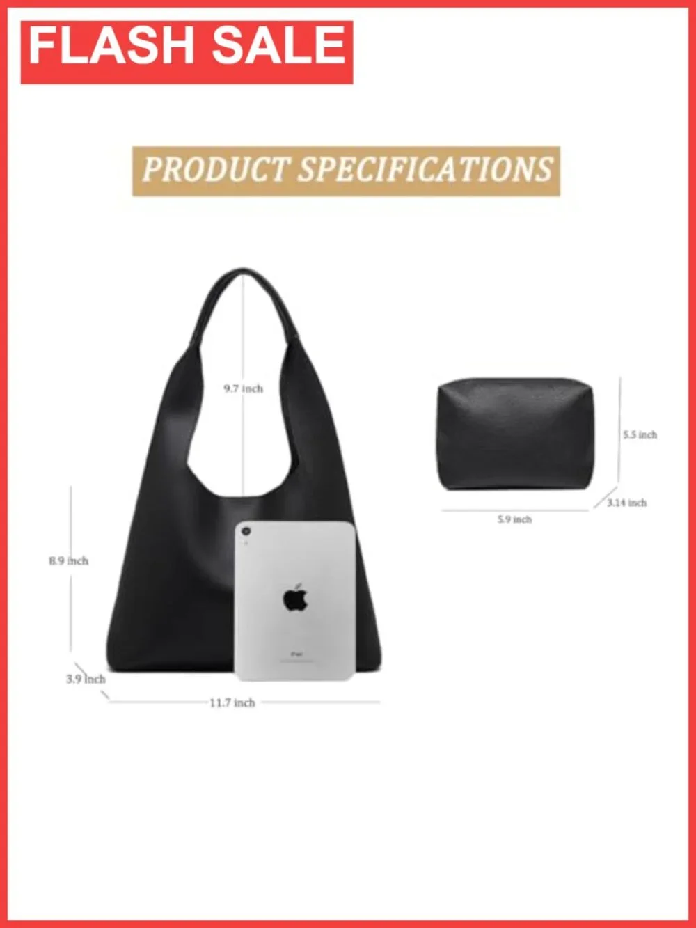 Slouchy Hobo Tote Bag Retro PU Leather Shoulder Handbag Large 2pc